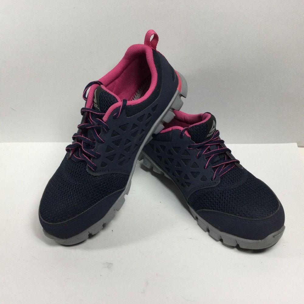 Reebok Womens Sublite Alloy Toe Work Shoes Size 10 W Navy Pink RB046 No insoles